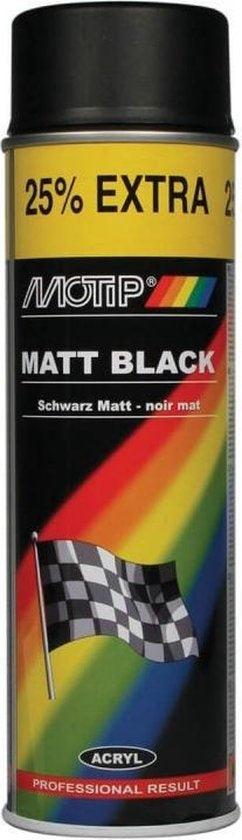 Motip verf spuitverf Mat zwart sneldrogend 500 mL voor metaal , hout, aluminium en steen - 25 % EXTRA