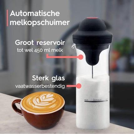 Elektrische Melkopschuimer RVS - schuimer Handmatig- Melkschuimer - Anti aankoek Glas - Melkopschuimer - Draadloos Melk Opschuimer voor Cappuccino - Latte Macchiato-BPA Vrij- Roestvrijstaal - Geschikt voor alle soorten Melk - Opschuimen en Verwarmen