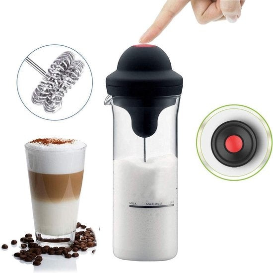 Elektrische Melkopschuimer RVS - schuimer Handmatig- Melkschuimer - Anti aankoek Glas - Melkopschuimer - Draadloos Melk Opschuimer voor Cappuccino - Latte Macchiato-BPA Vrij- Roestvrijstaal - Geschikt voor alle soorten Melk - Opschuimen en Verwarmen