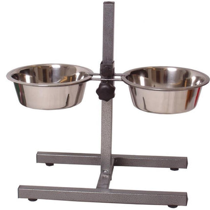 Strakke H-Standaard Hamerslag voor Voerbakken - Stijlvolle Zilveren RVS Voerbak Standaard - Afmetingen 25x3x25 cm - Gewicht 214 kg 