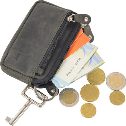 Sleuteletui portemonnee Autosleutel RFID Antidiefstal RFID ALLEEN JE PASJES Sleutel Etui - portemonnee etui - ring portemonnee - pasjeshouder met rits - rits portemonnee - 3 ritsen portemonnee - buffelleer -4E-009