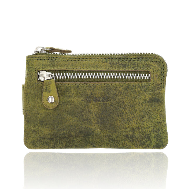 Sleutelhanger portemonnee | unisex - rfid bescherming | mini portemonnee met rits & pasjehouder | 4 kaartsleuven & 2 sleutelring | 12.5x8x1cm -olive 