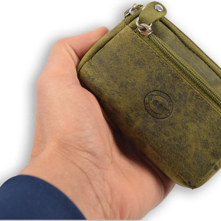 Autosleutel RFID Antidiefstal Sleutel Etui- RFID ALLEEN JE PASJES - Hoesje Sleuteletui portemonnee - portemonnee etui - ring portemonnee - pasjeshouder met rits - rits portemonnee - 3 ritsen portemonnee - buffelleer -4E-009 -Olive