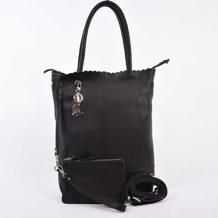 Shopper met sleutelhanger en natuurlijk inclusief portemonnee, Leren Shopper Haifa 4east zwart