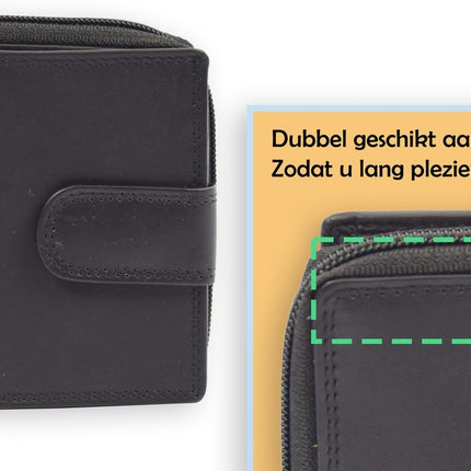 Compacte Leren Rits Portemonnee | Nappa leer | heren/dames portemonnee | betaalbare Portefeuille van echt Leer -duurzaam ruim en veilig | Anti Skim |zwart - Unisex - heren portemonnees