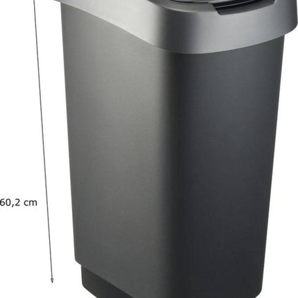 Twist Prullenbak- 50L - 60,2cm - Met Kanteldeksel - Zilver/Zwart