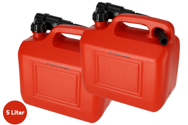 Kunststof Brandstof Jerrycan - 5 Liter elk - Rood - Polyethylene Benzinekan - met Schenktuit en Kraan - Voor Gasoline, Diesel, Petrol & Meer 