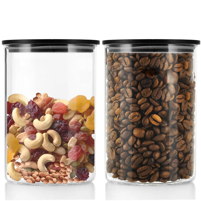 Glazen Voorraadpotten - Set van 2 - 575ml Elk | BPA-vrij | Opbergcontainers met Luchtdicht Bamboe Deksel