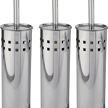 3 Stuks Toiletborstel RVS - Wcborstel Rvs - RVS Toiletborstel in houder - Toiletborstelhouder - Wc borstel - Toiletborstel - Zilver - RVS