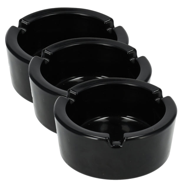 Glazen Asbak 8.5cm | Set van 3 | Ronde Asbak in Zwart | Goedkope Tafelaccessoires voor Rokers 