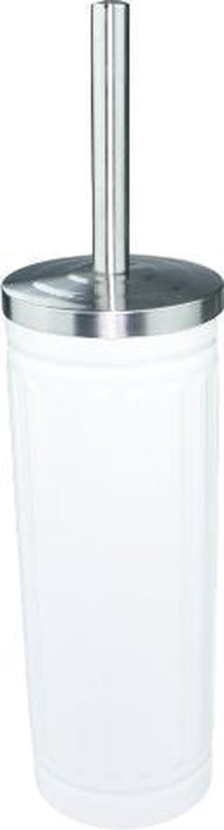 Toiletborstel - Wit / RVS - 38x9cm - WC Borstel in Ronde Houder
