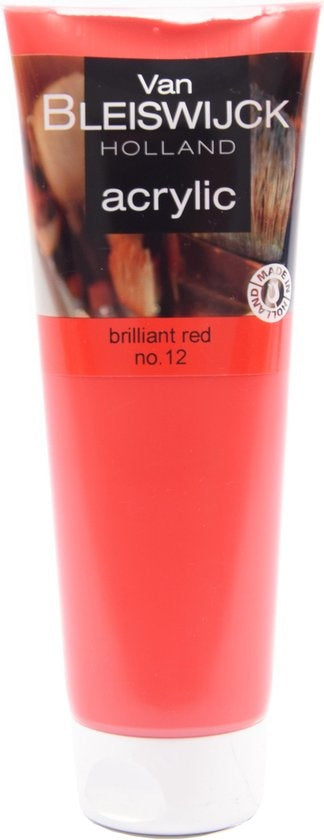 Acryl verf 250 ML - Watervaste verf - Acrylverf rood - Briljant rood nummer 12