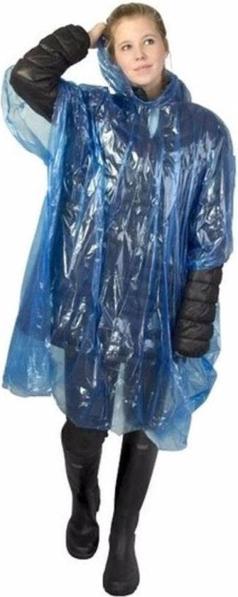 Wegwerp regenponcho transparant/blauw voor volwassenen |uniseks | Regenjas capuchon | Lichtgewicht |Regen | wegwerpponcho
