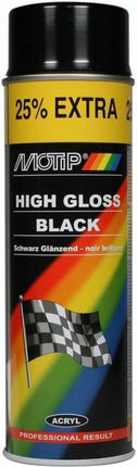 Motip Spuitverf hoogglans zwart sneldrogend 500 mL voor metaal , hout, aluminium en steen - 25 % EXTRA