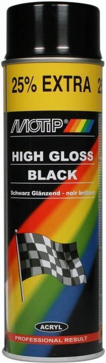 Motip Spuitverf hoogglans zwart sneldrogend 500 mL voor metaal , hout, aluminium en steen - 25 % EXTRA