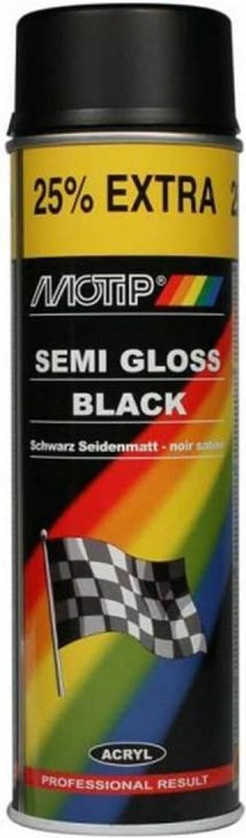 Motip Zijdeglans Acryllak Zwart - 500 ml - Spuit spray zwart - Verf zwart kopen- Spuitspray LAK ZWART ZIJDEGLANS 500 ML sneldrogend 