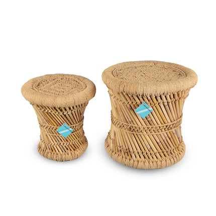 Lichtbruine Bamboe Salontafels Set van 2 | Grote en Kleine Tafel | 37.5cm en 30.5 cm | Multifunctionele Krukjes en Zitmeubelen