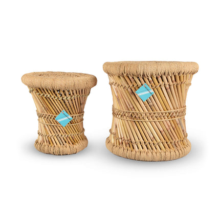 Lichtbruine Bamboe Salontafels Set van 2 | Grote en Kleine Tafel | 37.5cm en 30.5 cm | Multifunctionele Krukjes en Zitmeubelen