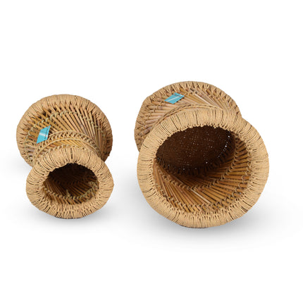 Lichtbruine Bamboe Salontafels Set van 2 | Grote en Kleine Tafel | 37.5cm en 30.5 cm | Multifunctionele Krukjes en Zitmeubelen