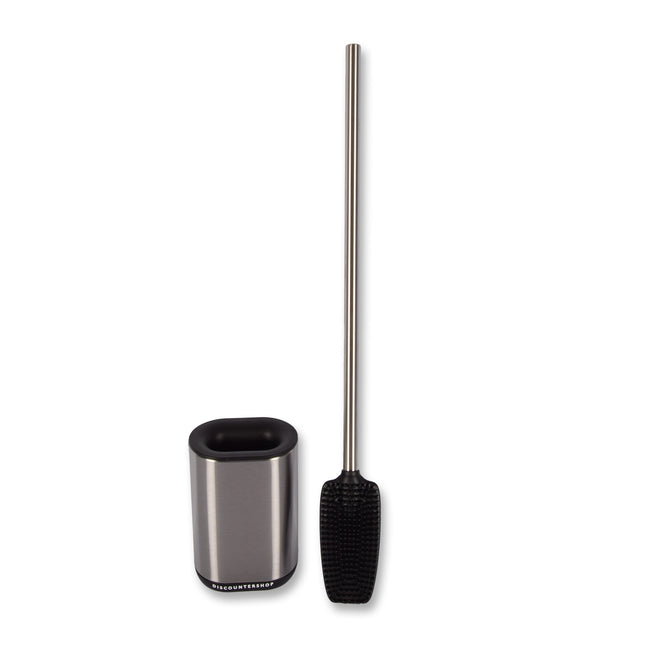 Luxe Zilveren Staande Toiletborstel met Houder - Modern Badkameraccessoire van Roestvrij Staal - 53cm x 7.50cm x 11.40cm