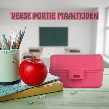 Broodtrommel| Brooddoos | voor Meisjes | BPA Vrij | 1.5 liter | Met 3-Vakken | Roze | Lunchtrommel | 14cm*8cm*14cm