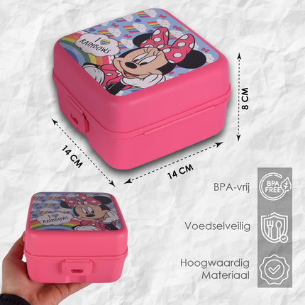 Broodtrommel| Brooddoos | voor Meisjes | BPA Vrij | 1.5 liter | Met 3-Vakken | Roze | Lunchtrommel | 14cm*8cm*14cm