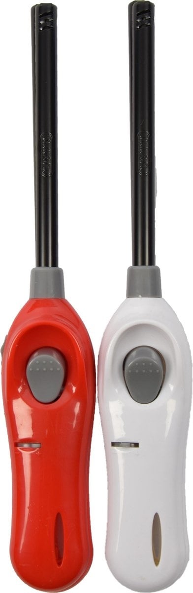 Pakket van 2x stuks BBQ aanstekers navulbaar| A Kwaliteit |Kinderbescherming/Kinderslot Rood/Wit 26 cm