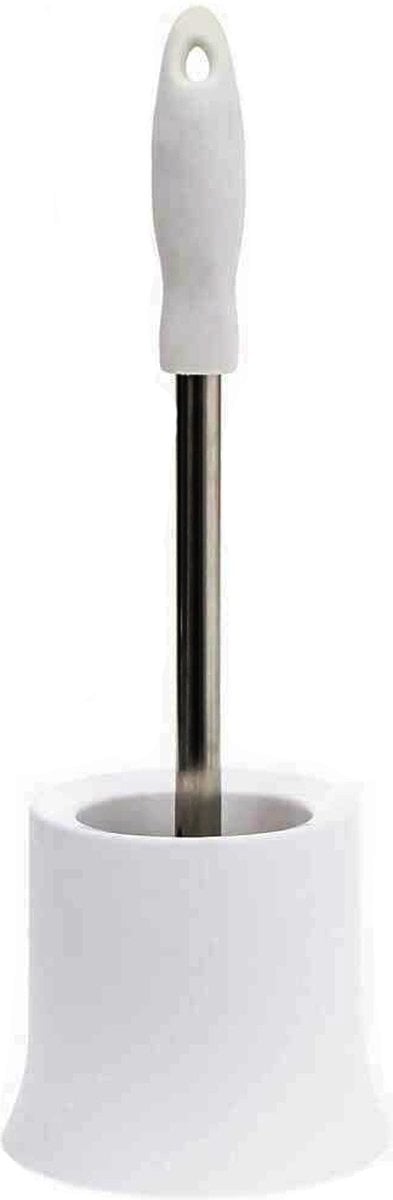 Toiletborstel met houder wit - met silicone borstel 39 cm