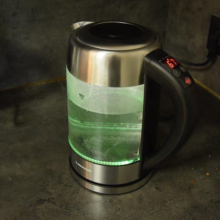 Glazen waterkoker RVS met Groen - blauw - lichtgroen - paars en rood LED licht (1,7 Liter)