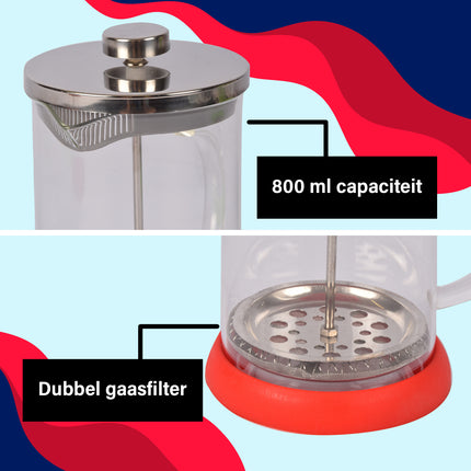 Milieuvriendelijke Groene Glas Cafetière - Koffiemaker | BPA-vrij | Vaatwasser Veilig | 9x5 cm, Gewicht 0.39 kg | 800ml Capaciteit