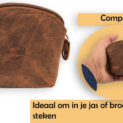 Portemonnee briefgeld muntgeld en creditcard - pasjes - vakantie portemonnee - Compact portemonnee - Buffelleer portemonnee - Kleine portemonnee - Portemonnee - Ronde portemonnees