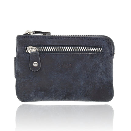  Portemonee met sleutelring & pasjehouder - dames & heren | rfid auto accessoires |navy echt leren portemonnee | 4 pasjeshouder en 2 sleutelring | 12.5x8x1cm  