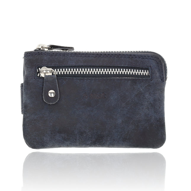 Portemonee met sleutelring & pasjehouder - dames & heren | rfid auto accessoires |navy echt leren portemonnee | 4 pasjeshouder en 2 sleutelring | 12.5x8x1cm  
