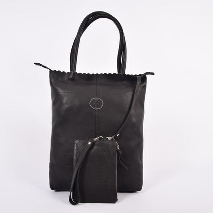 Shopper met sleutelhanger en natuurlijk inclusief portemonnee, Leren Shopper Haifa 4east zwart