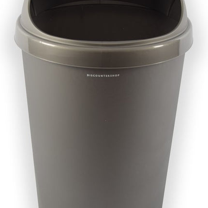 Prullenbak met schuifklep - 50liter -roldeksel - Afvalton |Afvalemmer met schuifdeksel - Recycled Kunststof -Grijs