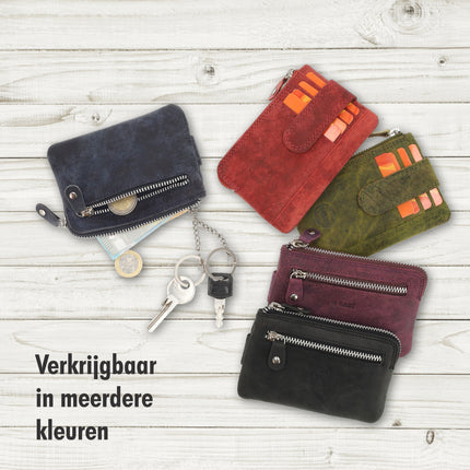 Sleutelhanger portemonnee | unisex - rfid bescherming | mini portemonnee met rits & pasjehouder | 4 kaartsleuven & 2 sleutelring | 12.5x8x1cm -olive 