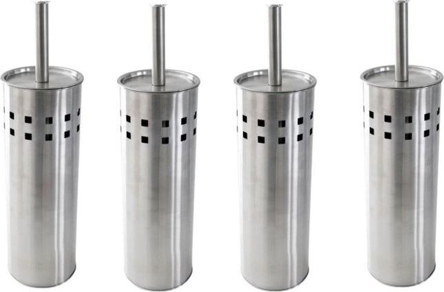 4 Stuks Toiletborstel RVS- geborsteld RVS - Wcborstel Rvs - RVS Toiletborstel in houder - Toiletborstelhouder - Wc borstel - Toiletborstel - Zilver - RVS