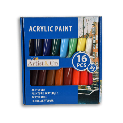 Prachtige Acrylverf  Set - Multikleurige Acrylverf Set voor Alle Leeftijden - 16 Kleuren, 36 ml 