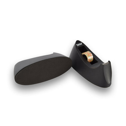 2-Pack Plakbandhouders en Dispensers: Zwart en Zilver - 19cm x 7.5cm - Sterke Kleefkracht - Inclusief 2 Rollen Tesafilm Plakband