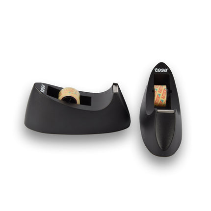 2-Pack Plakbandhouders en Dispensers: Zwart en Zilver - 19cm x 7.5cm - Sterke Kleefkracht - Inclusief 2 Rollen Tesafilm Plakband