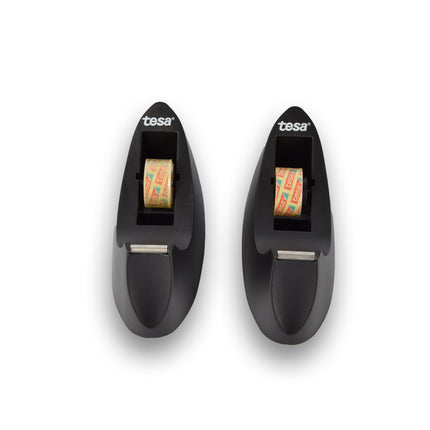 2-Pack Plakbandhouders en Dispensers: Zwart en Zilver - 19cm x 7.5cm - Sterke Kleefkracht - Inclusief 2 Rollen Tesafilm Plakband