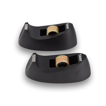2-Pack Plakbandhouders en Dispensers: Zwart en Zilver - 19cm x 7.5cm - Sterke Kleefkracht - Inclusief 2 Rollen Tesafilm Plakband