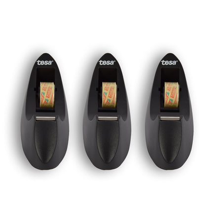 Trio van Plakbandhouders en Dispensers: Zwart en Zilver - Sterke Kleefkracht - 19cm x 7.5cm - Inclusief 3 Rollen Tesafilm Plakband