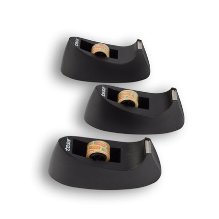 Trio van Plakbandhouders en Dispensers: Zwart en Zilver - Sterke Kleefkracht - 19cm x 7.5cm - Inclusief 3 Rollen Tesafilm Plakband