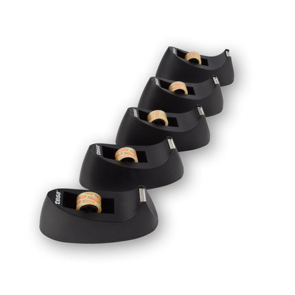 Set van 5 Plakbandhouders en Dispensers: Zwart en Zilver - 19cm x 7.5cm - Sterk plakband inbegrepen