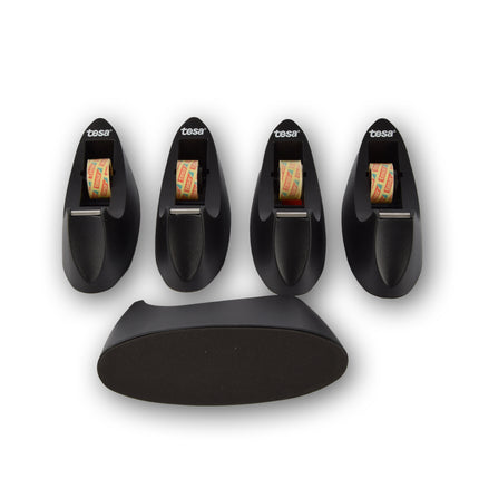 Set van 5 Plakbandhouders en Dispensers: Zwart en Zilver - 19cm x 7.5cm - Sterk plakband inbegrepen