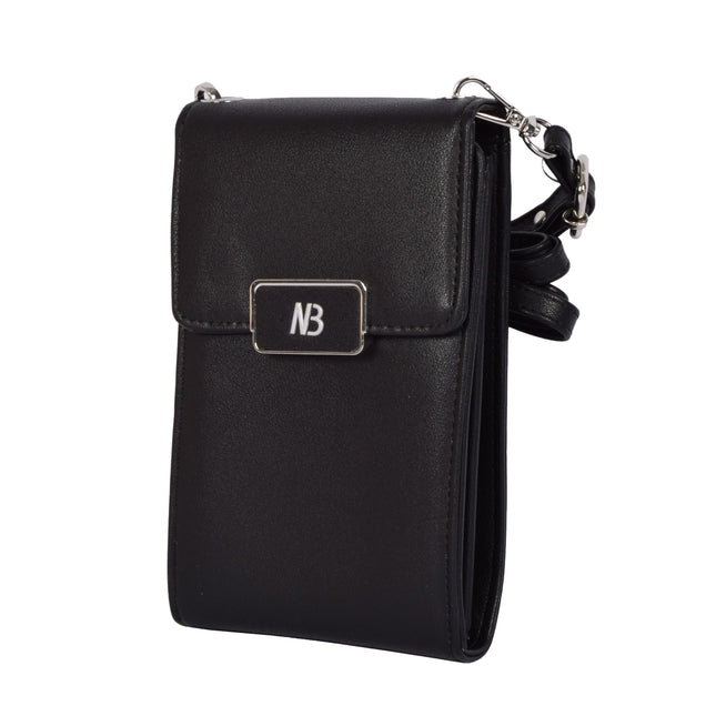 Stijlvol Telefoontasje - Zwarte Crossbody Tas (18cm Hoog) - Leren Schoudertas - 2 Ruime Vakken, inclusief 4 Creditcardvakken