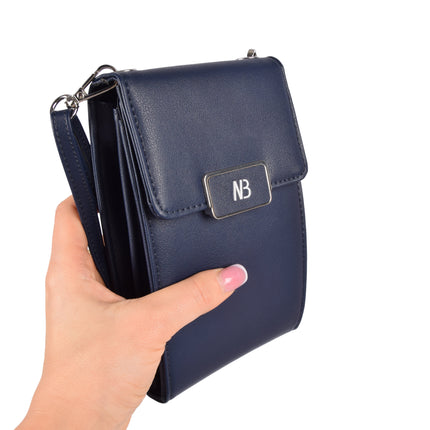 Elegant Telefoontasje Portemonnee voor Dames - Navy - 11x4x18.5cm - Met 5 Vakken - 5 Creditcardvakken 