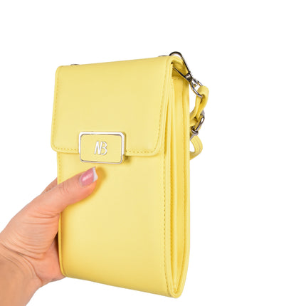Geel Telefoontasje en Portemonnee voor Dames - 11cm x 4cm x 18.5cm - Handig Formaat -  PU Materiaal - Met 5 Creditcardvakken