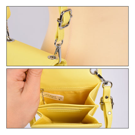Geel Telefoontasje en Portemonnee voor Dames - 11cm x 4cm x 18.5cm - Handig Formaat -  PU Materiaal - Met 5 Creditcardvakken